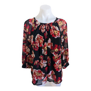 Madewell Size XS Tie-Back Bubble Sleeve Top French Rose Floral Sheer